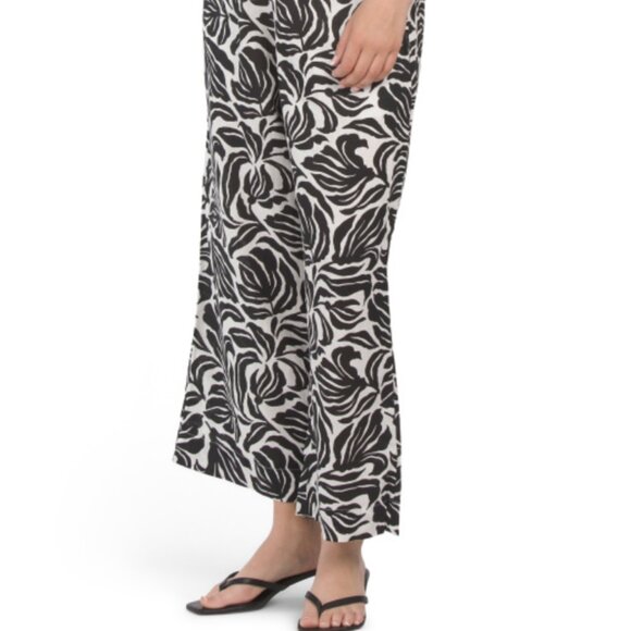 NWT NICOLE MILLER NEW YORK 100% Linen Floral Printed Wide Leg Pull on Pants - Picture 2 of 7